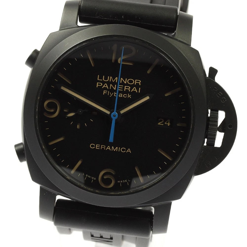 PANERAI LUMINOR CHRONO FLYBACK DATE AUTOMATIC WATCH: PANERAI Luminor Chrono Flyback Date Automatic Watch Brand: PANERAI Type/Style: Wristwatch Material: Band Material rubber, Case Material ceramic Color: Band Color black, Case Color black, Dial Color
