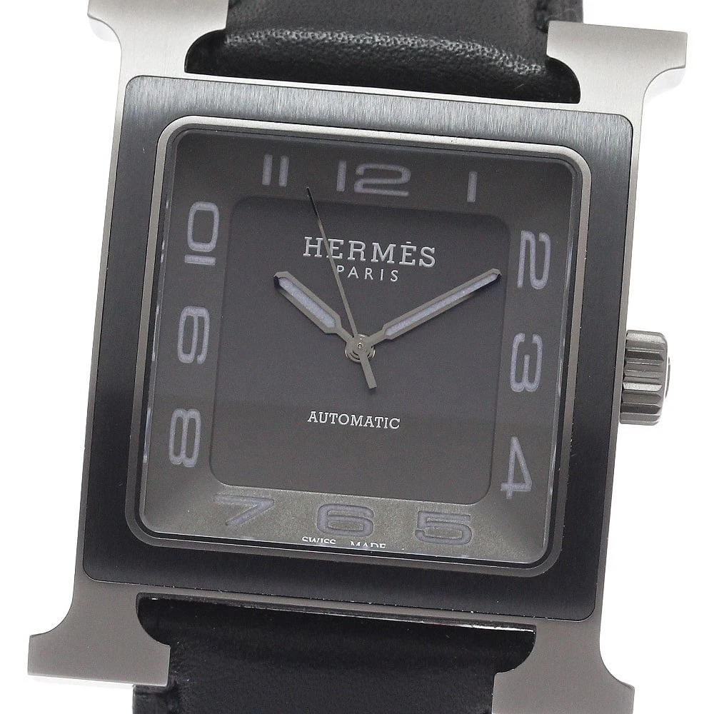 HERMES H WATCH GRAY DIAL AUTOMATIC WATCH: HERMES H watch Gray Dial Automatic Watch Brand: HERMES Type/Style: Wristwatch Material: Band Material leather, Case Material titanium Color: Band Color black, Case Color gray, Dial Color gray Size: Ca