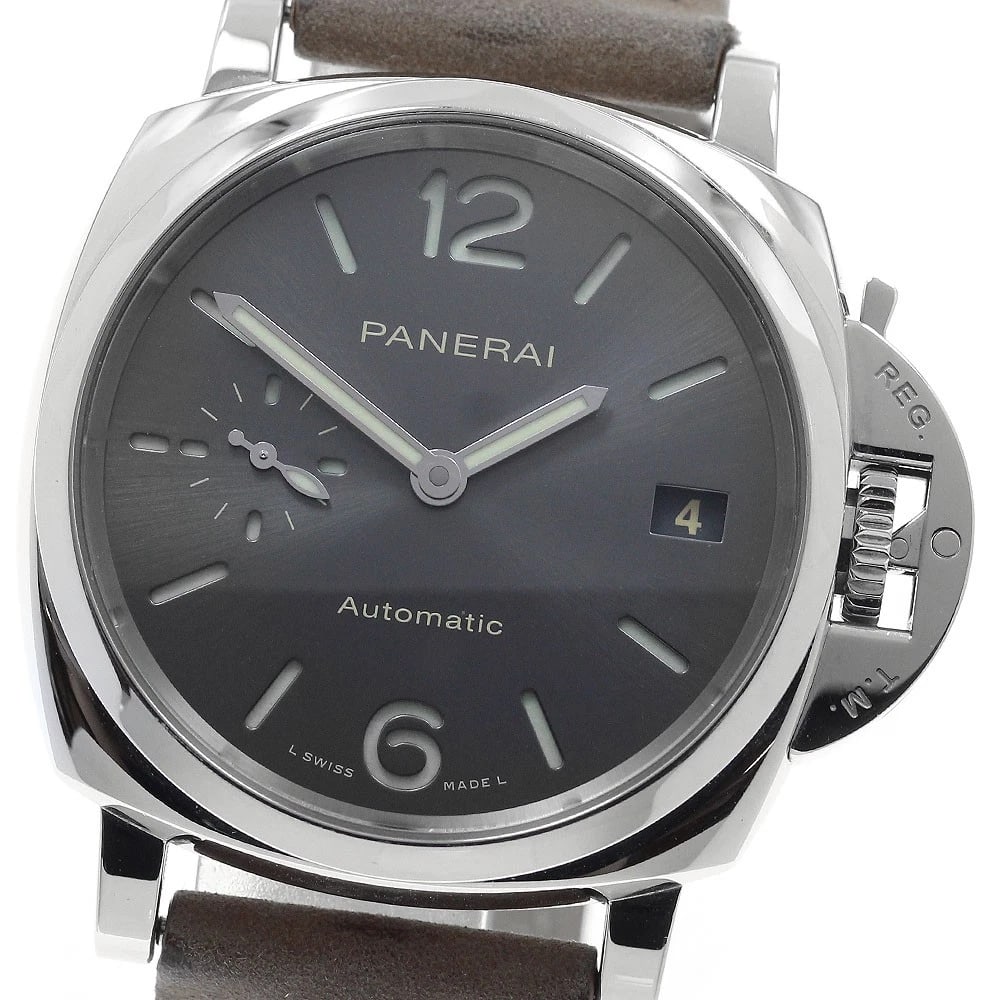 PANERAI LUMINOR DUE ACCIAO AUTOMATIC WATCH: PANERAI Luminor Due Acciao Automatic Watch Brand: PANERAI Type/Style: Wristwatch Material: Band Material leather, Case Material Stainless Steel Color: Band Color Brown, Case Color Silver, Dial Color