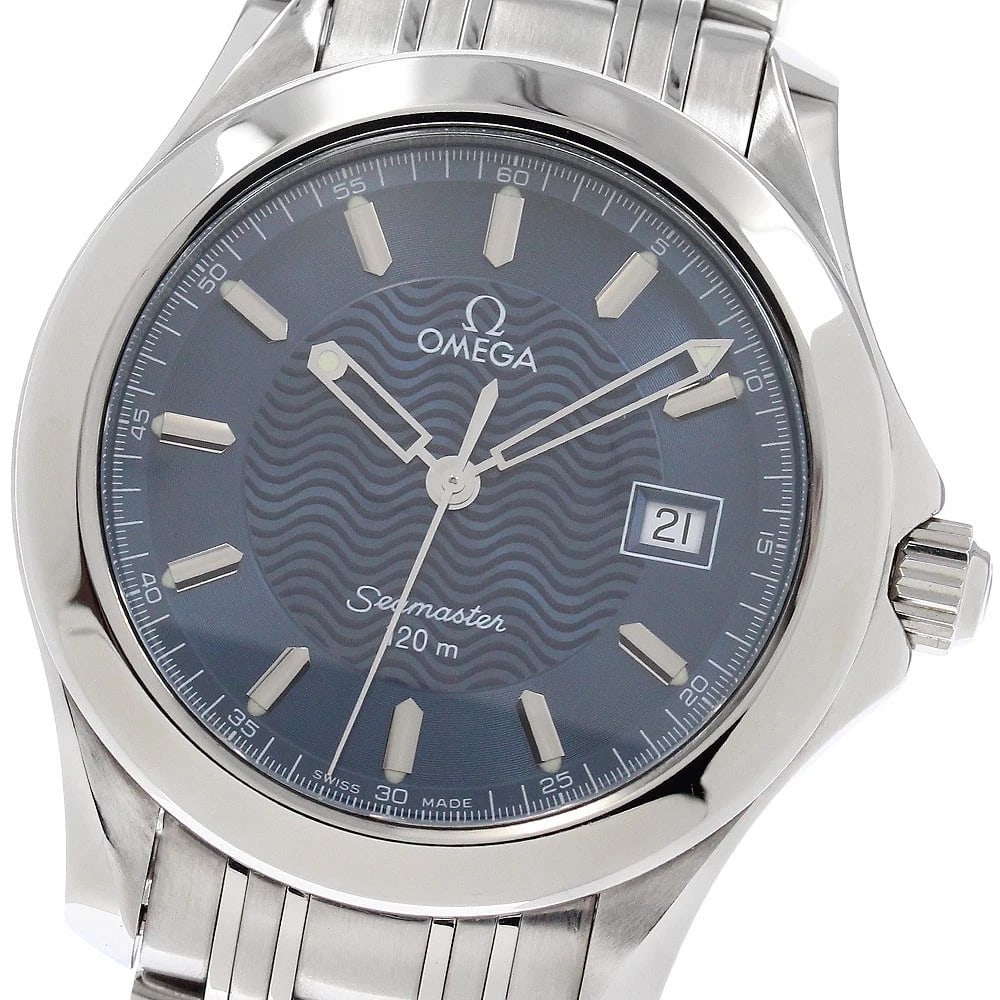 OMEGA SEAMASTER DATE NAVY DIAL QUARTZ WATCH: OMEGA Seamaster Date Navy Dial Quartz Watch Brand: OMEGA Type/Style: Wristwatch Material: Band Material Stainless Steel, Case Material Stainless Steel Color: Band Color Silver, Case Color Silver, Dial