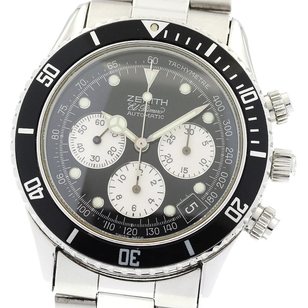 ZENITH EL PRIMERO DE LUCA DATE BLACK DIAL AUTOMATIC WATCH: ZENITH El Primero De Luca Date black Dial Automatic Watch Brand: ZENITH Type/Style: Wristwatch Material: Band Material Stainless Steel, Case Material Stainless Steel Color: Band Color Silver, Case Col