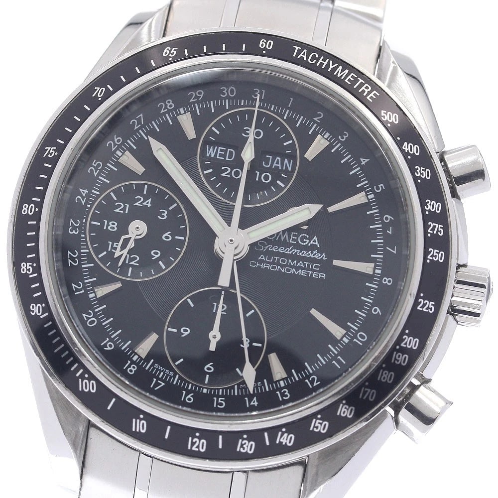 OMEGA SPEEDMASTER TRIPLE CALENDAR AUTOMATIC WATCH: OMEGA Speedmaster Triple calendar Automatic Watch Brand: OMEGA Type/Style: Wristwatch Material: Band Material Stainless Steel, Case Material Stainless Steel Color: Band Color Silver, Case Color