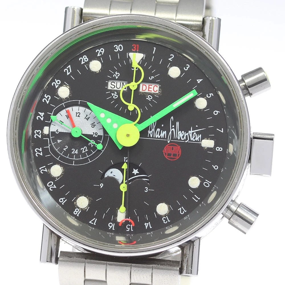 ALAIN SILBERSTEIN KRONO TRIPLE CALENDAR BLACK DIAL AUTOMATIC WATCH (1 of 5)