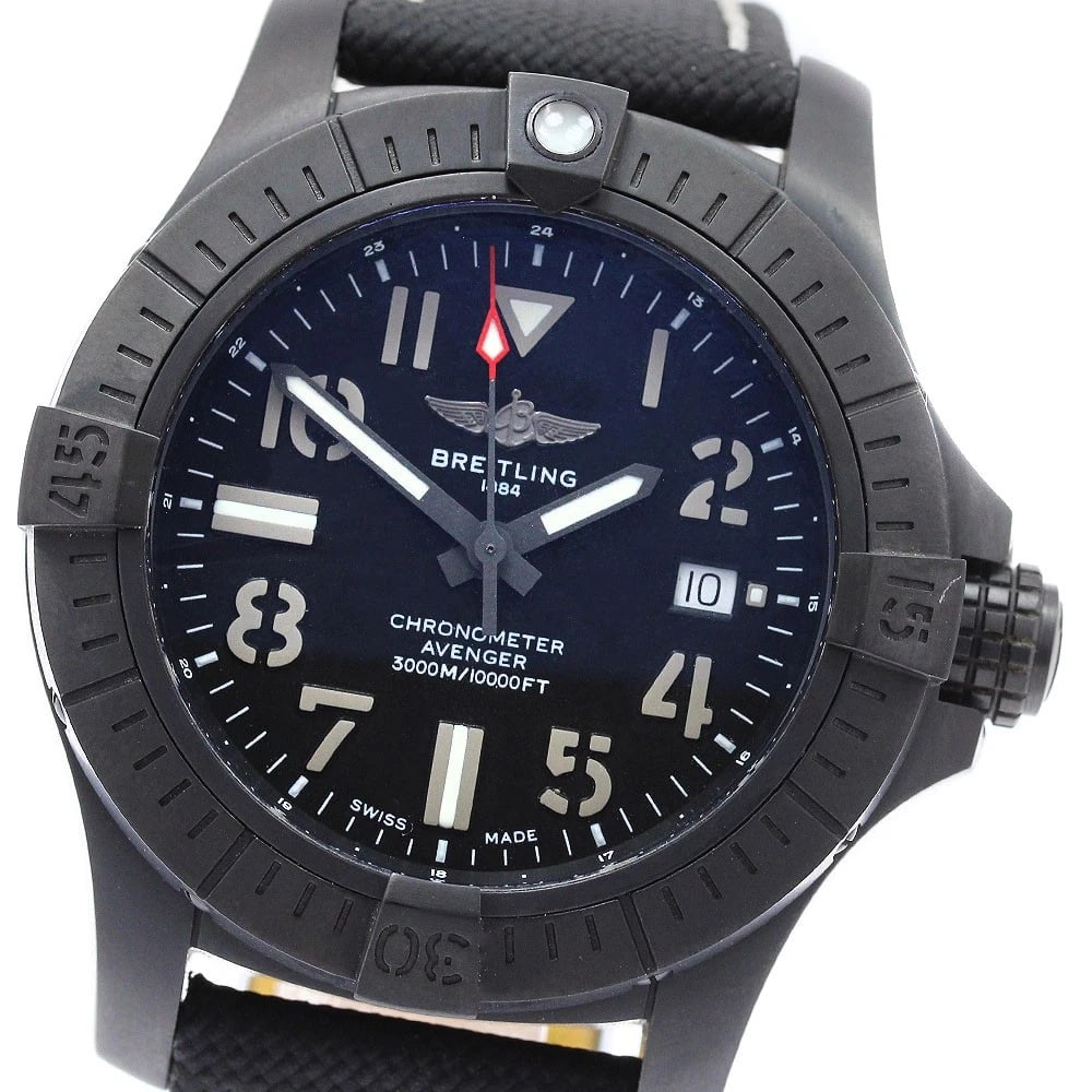 BREITLING AVENGER AUTOMATIC 45 SEAWOLF DATE AUTOMATIC WATCH: BREITLING Avenger Automatic 45 Seawolf Date Automatic Watch Brand: BREITLING Type/Style: Wristwatch Material: Band Material leather, Case Material titanium Color: Band Color Black / yellow, Case
