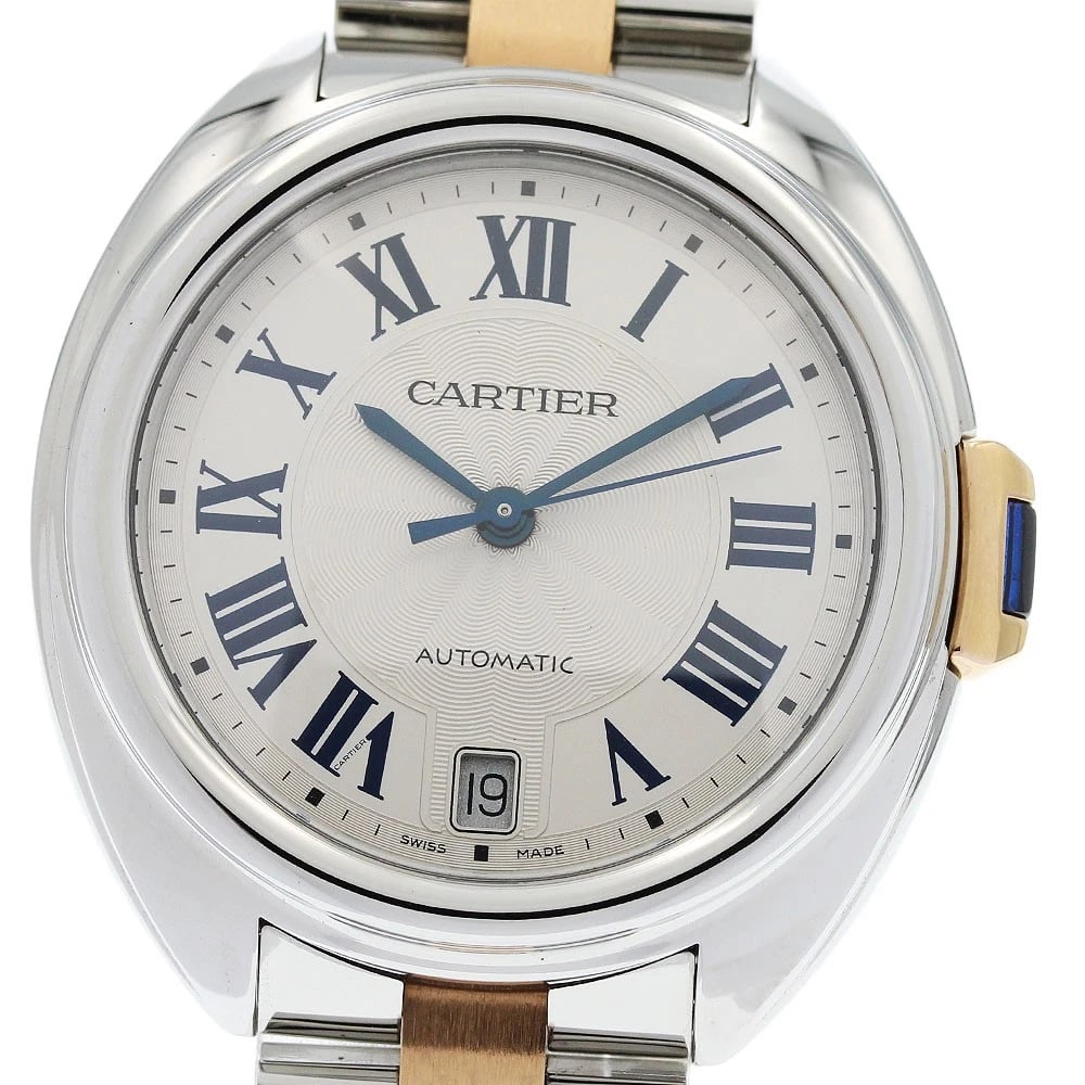 CARTIER DE CARTIER CLE DATE AUTOMATIC WATCH: CARTIER De Cartier Cle Date Automatic Watch Brand: CARTIER Type/Style: Wristwatch Material: Band Material Stainless Steel/K18PG, Case Material Stainless Steel Color: Band Color Silver / Pink Gold, Cas