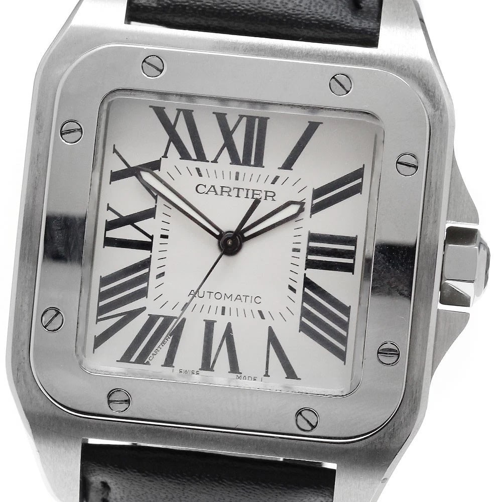 CARTIER SANTOS LM SILVER DIAL AUTOMATIC WATCH: CARTIER Santos LM Silver Dial Automatic Watch Brand: CARTIER Type/Style: Wristwatch Material: Band Material leather, Case Material Stainless Steel Color: Band Color black, Case Color Silver, Dial