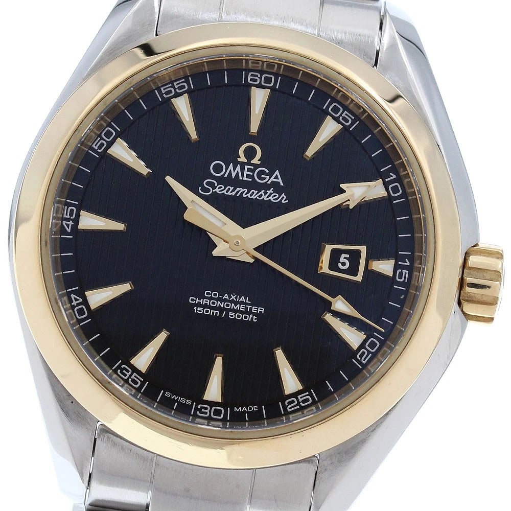 OMEGA SEAMASTER AQUA TERRA YG BEZEL AUTOMATIC WATCH: OMEGA Seamaster Aqua Terra YG bezel Automatic Watch Brand: OMEGA Type/Style: Wristwatch Material: Band Material Stainless Steel, Case Material Stainless Steel/YG Color: Band Color Silver, Case Color