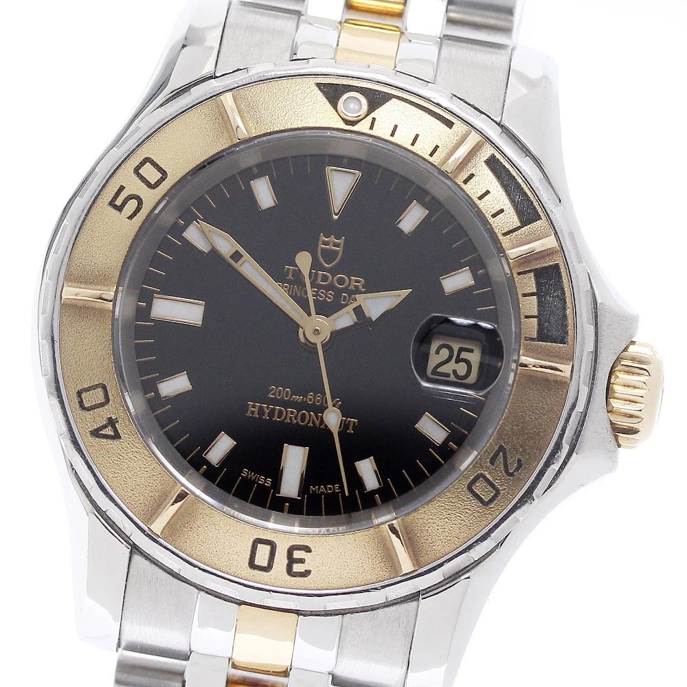 TUDOR PRINCESS DATE BLACK DIAL AUTOMATIC WATCH: TUDOR Princess Date black Dial Automatic Watch Brand: TUDOR Type/Style: Wristwatch Material: Band Material Stainless Steel/YG, Case Material Stainless Steel/YG Color: Band Color Silver / Gold, Case