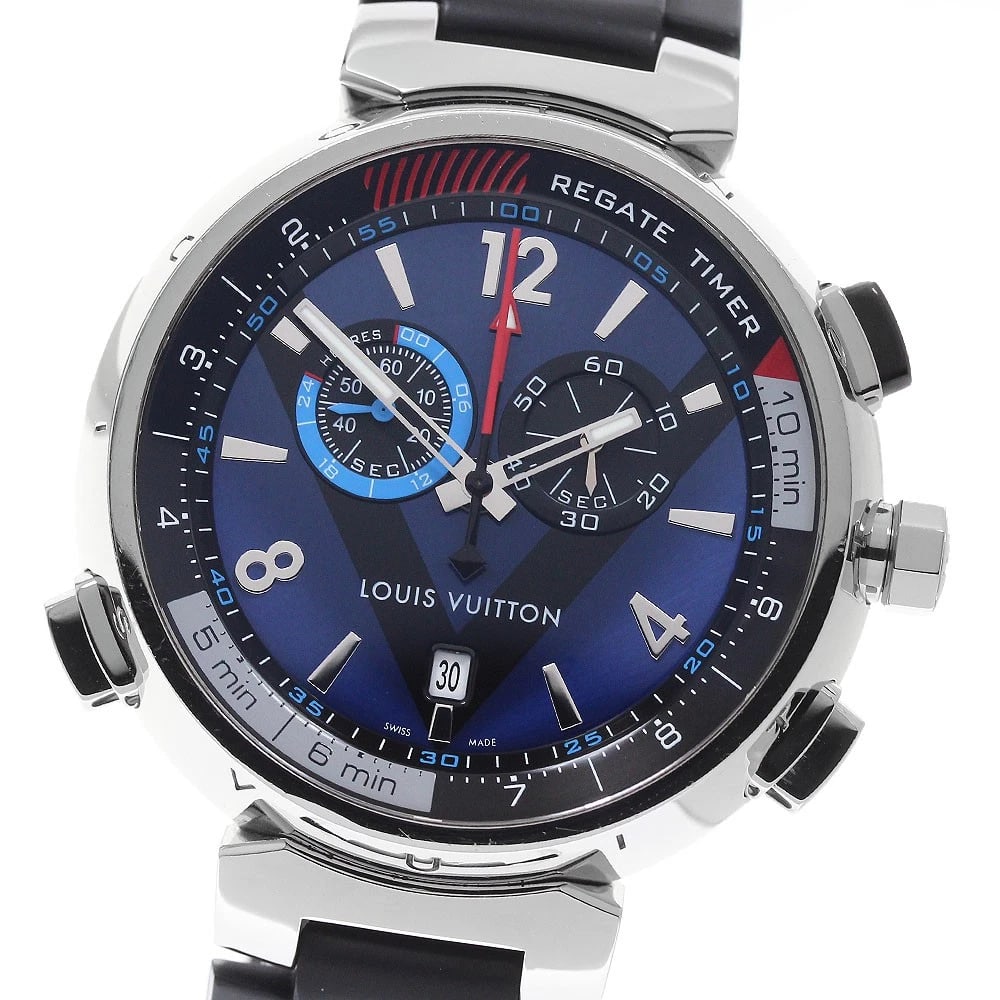 LOUIS VUITTON TAMBOUR REGATTA CHRONOGRAPH ALARM QUARTZ WATCH: LOUIS VUITTON Tambour Regatta Chronograph alarm Quartz Watch Brand: LOUIS VUITTON Type/Style: Wristwatch Material: Band Material rubber, Case Material Stainless Steel Color: Band Color black, Case Col