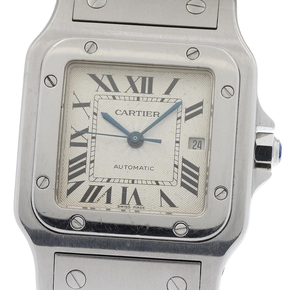CARTIER SANTOS GALBEELM DATE SILVER DIAL AUTOMATIC WATCH: CARTIER Santos GalbeeLM Date Silver Dial Automatic Watch Brand: CARTIER Type/Style: Wristwatch Material: Band Material Stainless Steel, Case Material Stainless Steel Color: Band Color Silver, Case