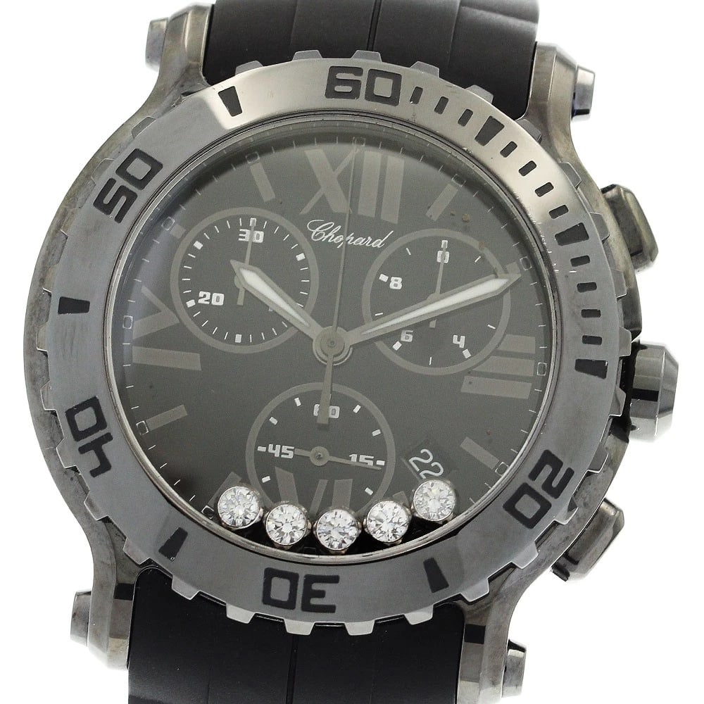 CHOPARD HAPPY SPORT CHRONOGRAPH DIAMOND QUARTZ WATCH: Chopard Happy Sport Chronograph diamond Quartz Watch Brand: Chopard Type/Style: Wristwatch Material: Band Material rubber, Case Material Stainless Steel Color: Band Color black, Case Color black,