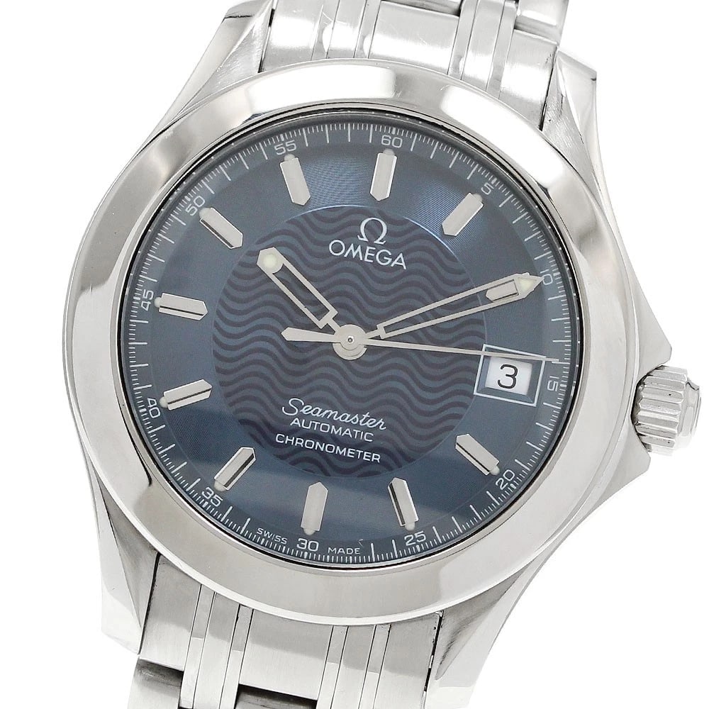 OMEGA SEAMASTER DATE NAVY DIAL AUTOMATIC WATCH: OMEGA Seamaster Date Navy Dial Automatic Watch Brand: OMEGA Type/Style: Wristwatch Material: Band Material Stainless Steel, Case Material Stainless Steel Color: Band Color Silver, Case Color Silver, D