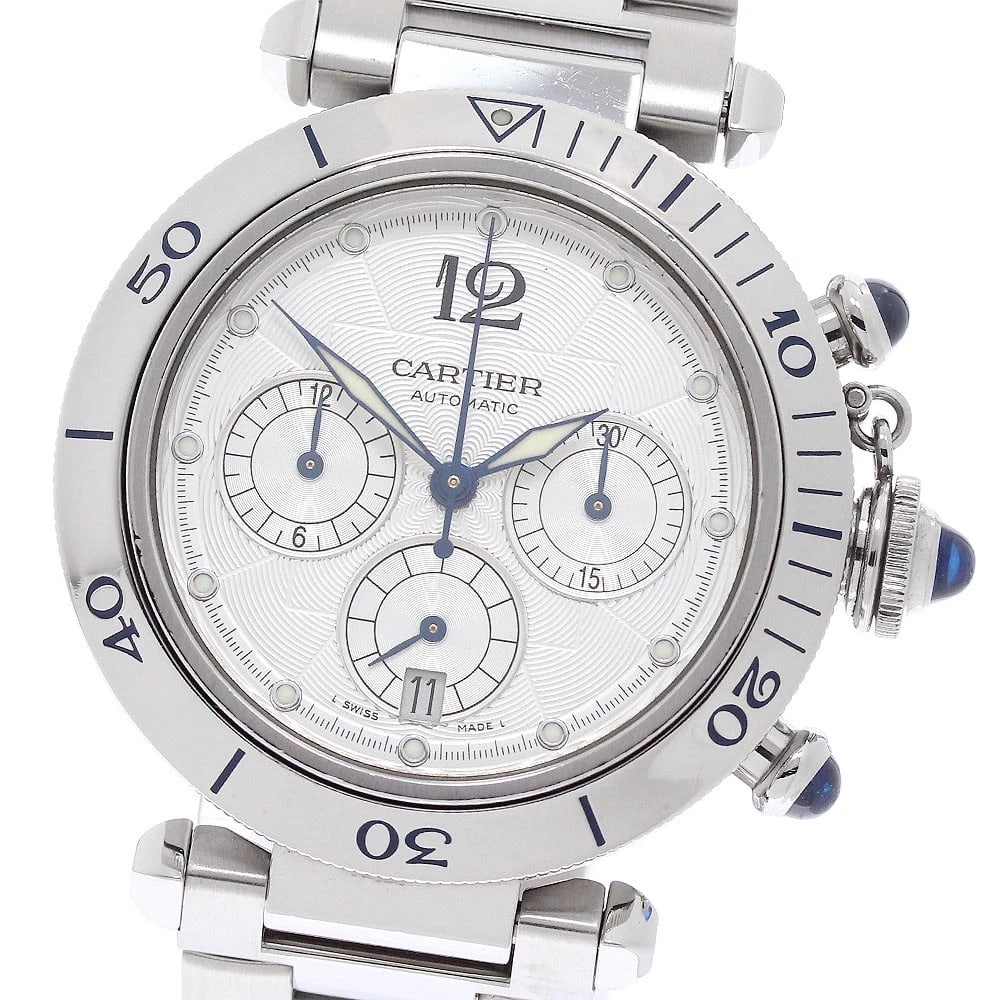 CARTIER PASHA CHRONOGRAPH SILVER DIAL AUTOMATIC WATCH: CARTIER Pasha Chronograph Silver Dial Automatic Watch Brand: CARTIER Type/Style: Wristwatch Material: Band Material Stainless Steel, Case Material Stainless Steel Color: Band Color Silver, Case Color