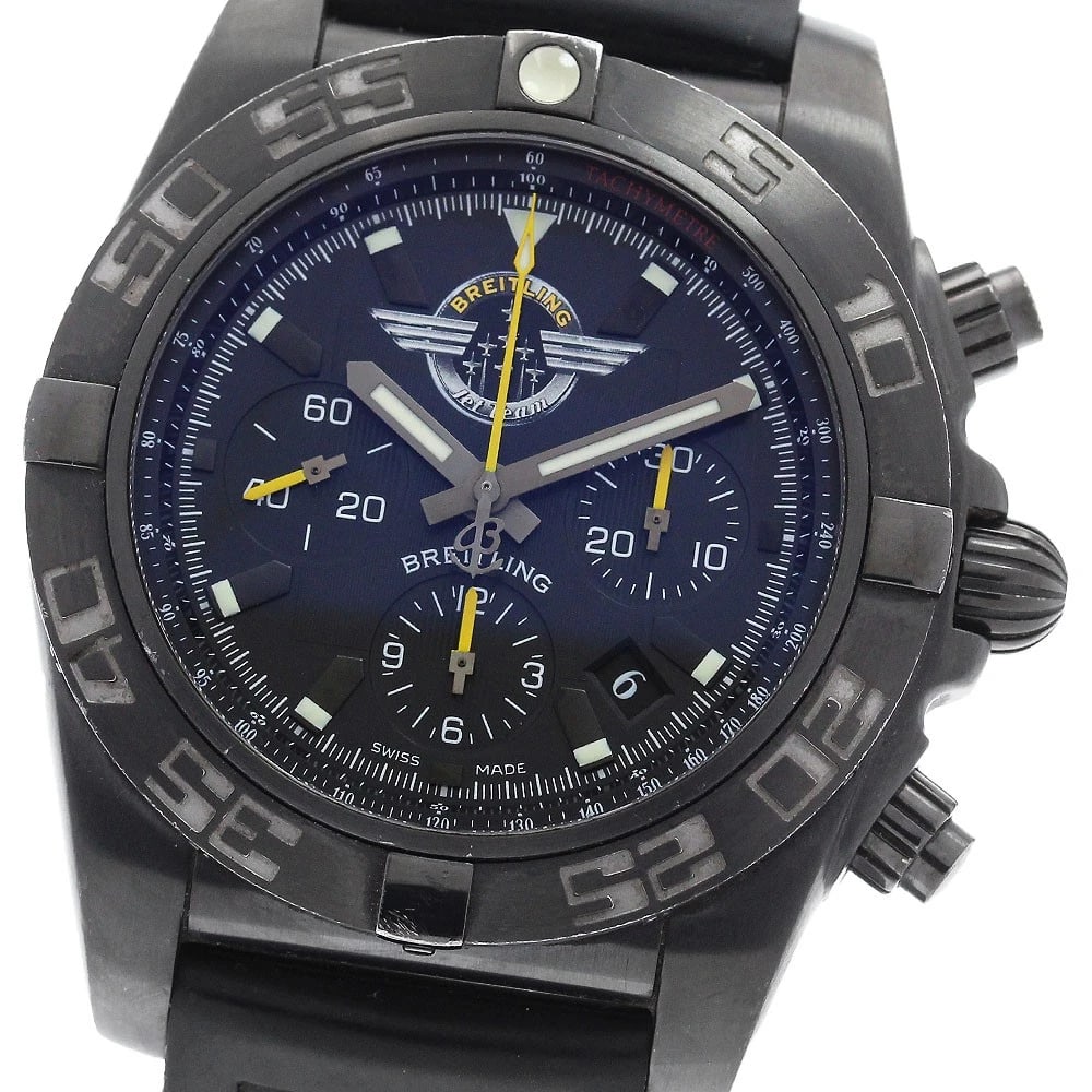 BREITLING CHRONOMAT44 BLACK STEEL AUTOMATIC WATCH: BREITLING Chronomat44 black steel Automatic Watch Brand: BREITLING Type/Style: Wristwatch Material: Band Material rubber, Case Material Stainless Steel Color: Band Color black, Case Color black, Dial