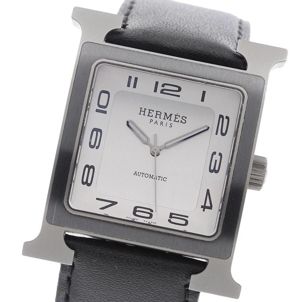 HERMES H WATCH GRAY DIAL AUTOMATIC WATCH: HERMES H watch gray Dial Automatic Watch Brand: HERMES Type/Style: Wristwatch Material: Band Material leather, Case Material titanium Color: Band Color black, Case Color gray, Dial Color gray Size: