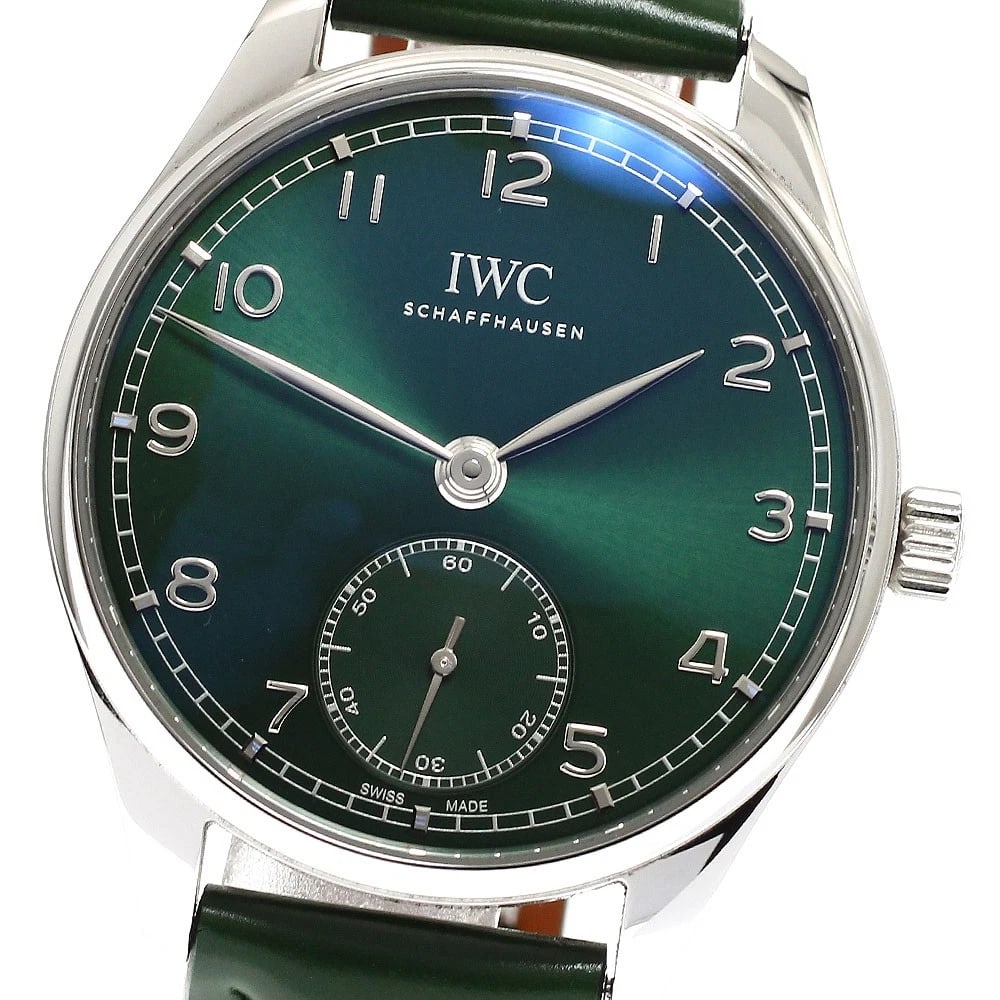IWC SCHAFFHAUSEN PORTUGESE SMALL SECONDS AUTOMATIC WATCH: IWC SCHAFFHAUSEN Portugese Small seconds Automatic Watch Brand: IWC SCHAFFHAUSEN Type/Style: Wristwatch Material: Band Material leather, Case Material Stainless Steel Color: Band Color green, Case