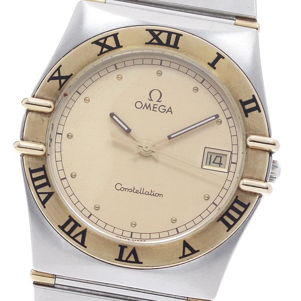 OMEGA CONSTELLATION YG BEZEL HALF BAR GOLD DIAL QUARTZ WATCH: OMEGA Constellation YG bezel half bar gold Dial Quartz Watch Brand: OMEGA Type/Style: Wristwatch Material: Band Material Stainless Steel/YG, Case Material Stainless Steel/YG Color: Band Color Silver