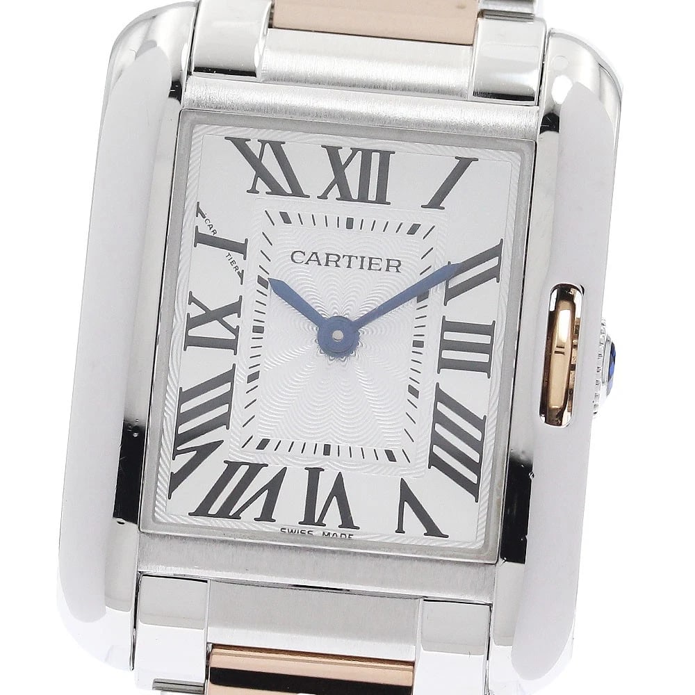 CARTIER TANK ANGLAZE SM SILVER DIAL QUARTZ WATCH: CARTIER Tank Anglaze SM Silver Dial Quartz Watch Brand: CARTIER Type/Style: Wristwatch Material: Band Material Stainless Steel/PG, Case Material Stainless Steel/PG Color: Band Color Silver / Pink