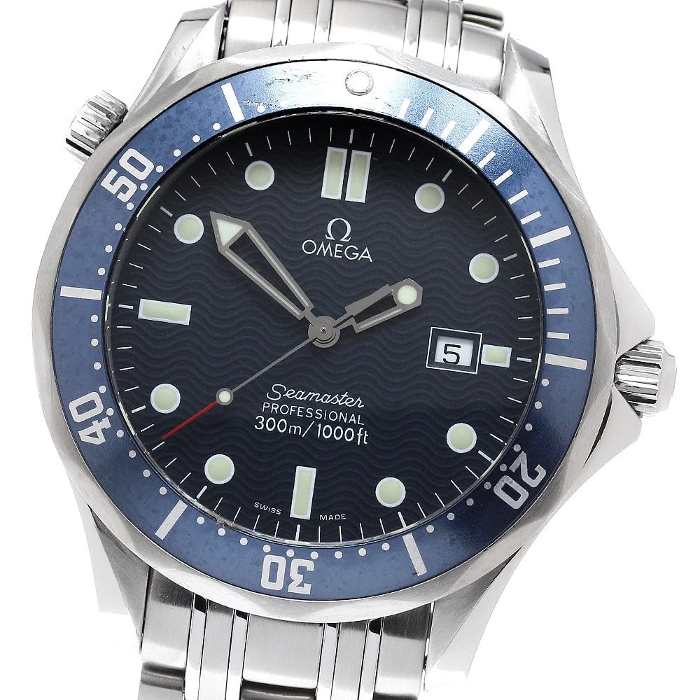 OMEGA SEAMASTER DATE NAVY DIAL QUARTZ WATCH: OMEGA Seamaster Date Navy Dial Quartz Watch Brand: OMEGA Type/Style: Wristwatch Material: Band Material Stainless Steel, Case Material Stainless Steel Color: Band Color Silver, Case Color Silver,