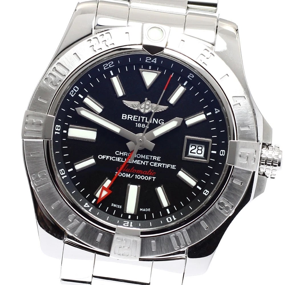 BREITLING AVENGER II GMT DATE BLACK DIAL AUTOMATIC WATCH: BREITLING Avenger II GMT Date black Dial Automatic Watch Brand: BREITLING Type/Style: Wristwatch Material: Band Material Stainless Steel, Case Material Stainless Steel Color: Band Color Silver, Case