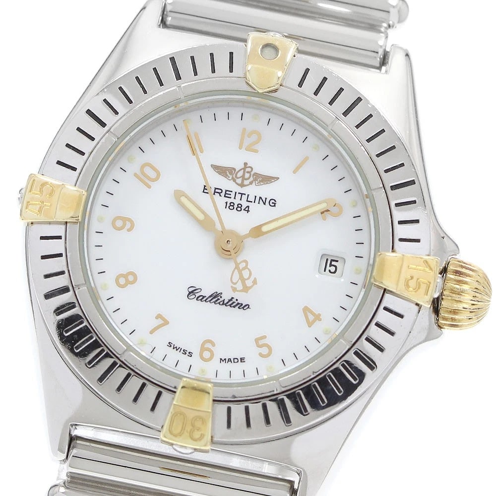 BREITLING CALISTINO DATE WHITE DIAL QUARTZ WATCH: BREITLING Calistino Date white Dial Quartz Watch Brand: BREITLING Type/Style: Wristwatch Material: Band Material Stainless Steel, Case Material Stainless Steel/YG Color: Band Color Silver, Case Color