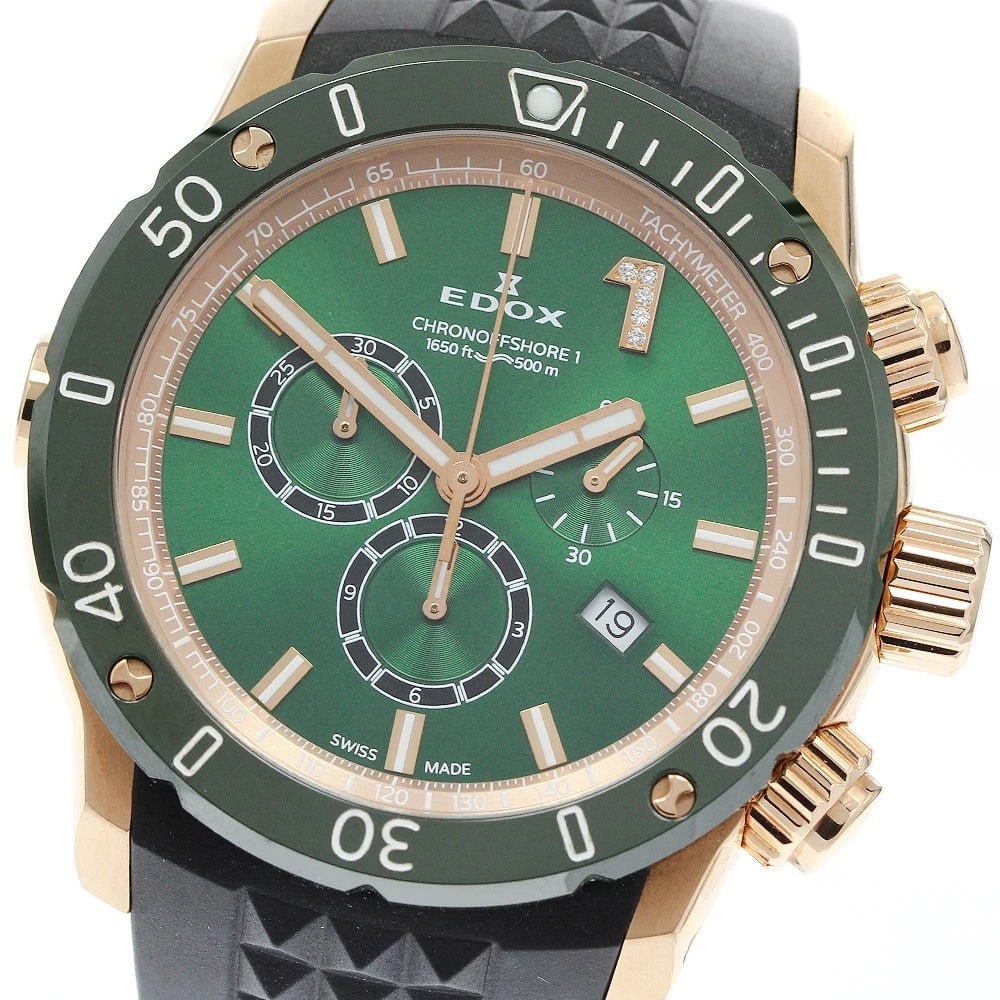 EDOX CHRONO CHRONOGRAPH DATE DIAL QUARTZ WATCH: EDOX Chrono Chronograph Date Dial Quartz Watch Brand: EDOX Type/Style: Wristwatch Material: Band Material rubber, Case Material Stainless Steel / ceramic Color: Band Color black, Case Color