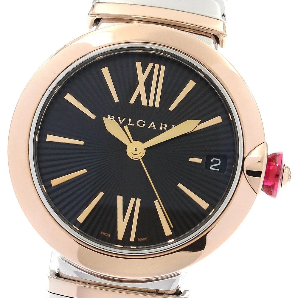 BVLGARI LE CHAIR DATE BLACK DIAL AUTOMATIC WATCH: BVLGARI Le chair Date black Dial Automatic Watch Brand: BVLGARI Type/Style: Wristwatch Material: Band Material Stainless Steel/PG, Case Material Stainless Steel/PG Color: Band Color Silver / Gold,