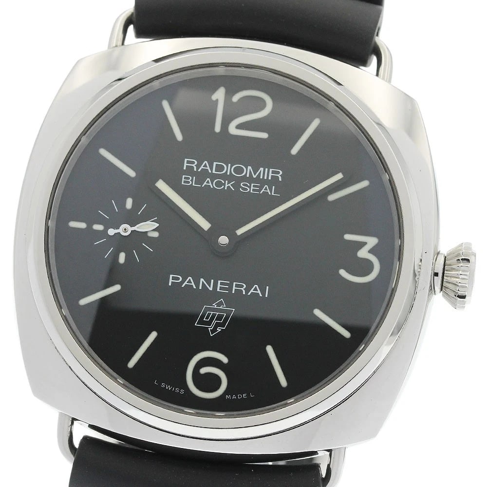 PANERAI RADIOMIR BLACK SEAL LOGO HAND WINDING WATCH: PANERAI Radiomir Black Seal Logo Hand Winding Watch Brand: PANERAI Type/Style: Wristwatch Material: Band Material rubber, Case Material Stainless Steel Color: Band Color black, Case Color Silver,