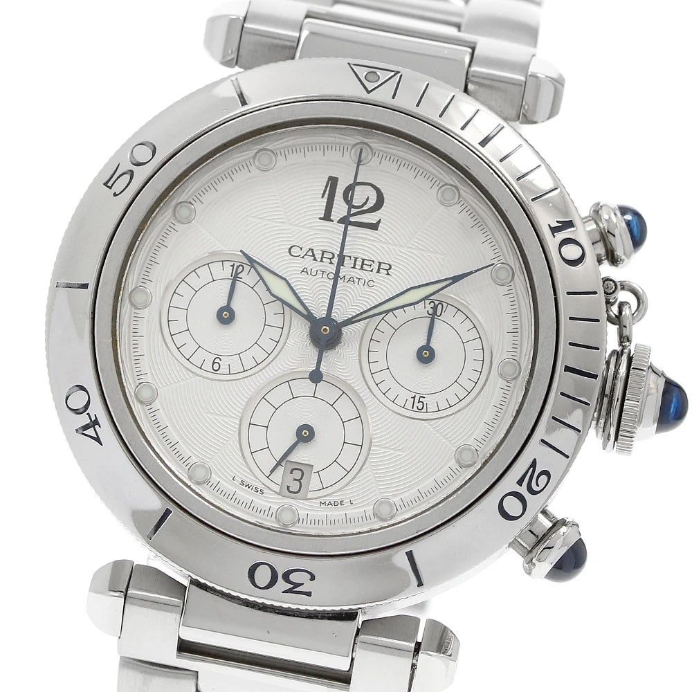 CARTIER PASHA CHRONOGRAPH SILVER DIAL AUTOMATIC WATCH: CARTIER Pasha Chronograph Silver Dial Automatic Watch Brand: CARTIER Type/Style: Wristwatch Material: Band Material Stainless Steel, Case Material Stainless Steel Color: Band Color Silver, Case Color