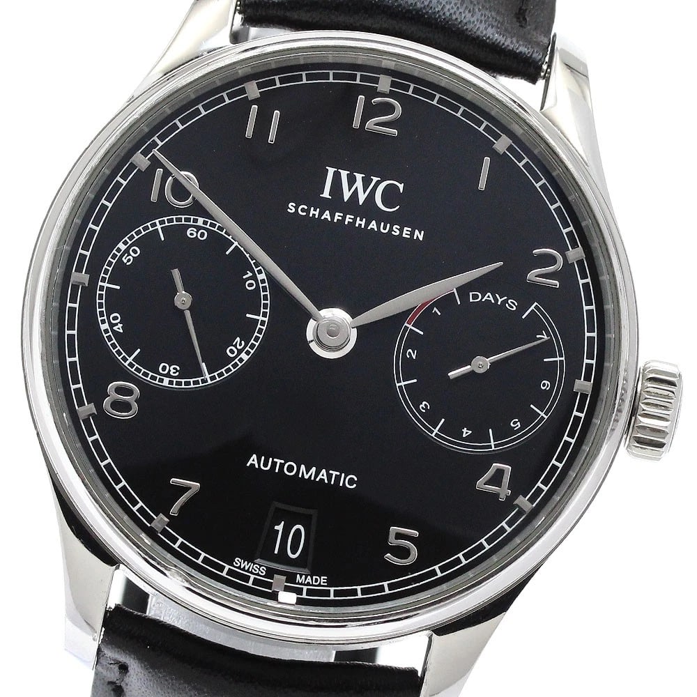 IWC SCHAFFHAUSEN PORTUGIESER AUTOMATIC AUTOMATIC WATCH: IWC SCHAFFHAUSEN Portugieser Automatic Automatic Watch Brand: IWC SCHAFFHAUSEN Type/Style: Wristwatch Material: Band Material leather, Case Material Stainless Steel Color: Band Color black, Case Color