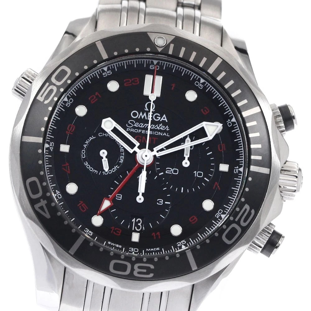 OMEGA SEAMASTER DIVER CO-AXIAL GMT WATCH: OMEGA Seamaster Diver Co-Axial GMT Watch Brand: OMEGA Type/Style: Wristwatch Material: Band Material Stainless Steel, Case Material Stainless Steel Color: Band Color Silver, Case Color Silver, Dial Co