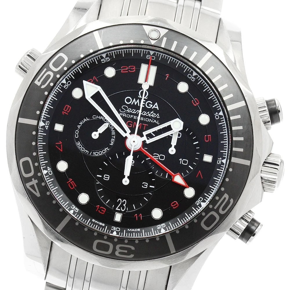 OMEGA SEAMASTER DIVER CO-AXIAL GMT WATCH: OMEGA Seamaster Diver Co-Axial GMT Watch Brand: OMEGA Type/Style: Wristwatch Material: Band Material Stainless Steel, Case Material Stainless Steel Color: Band Color Silver, Case Color Silver, Dial