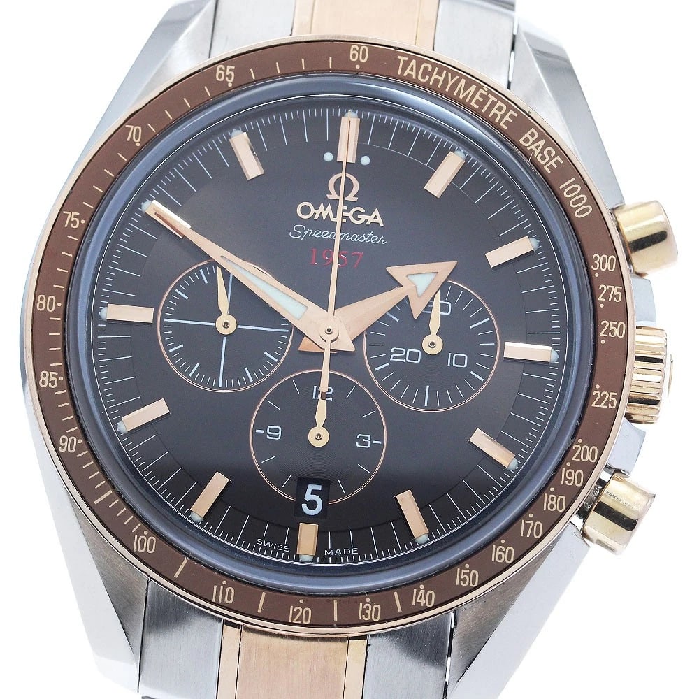 OMEGA SPEEDMASTER BROAD ARROW AUTOMATIC WATCH: OMEGA Speedmaster Broad Arrow Automatic Watch Brand: OMEGA Type/Style: Wristwatch Material: Band Material Stainless Steel/RG, Case Material Stainless Steel/RG Color: Band Color Silver / Red Gold, Case