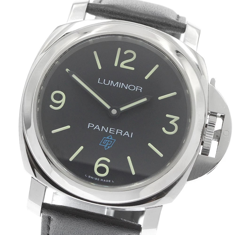 PANERAI LUMINOR BASE LOGO BLACK DIAL HAND WINDING WATCH: PANERAI Luminor base logo black Dial Hand Winding Watch Brand: PANERAI Type/Style: Wristwatch Material: Band Material leather, Case Material Stainless Steel Color: Band Color black, Case Color Silver,