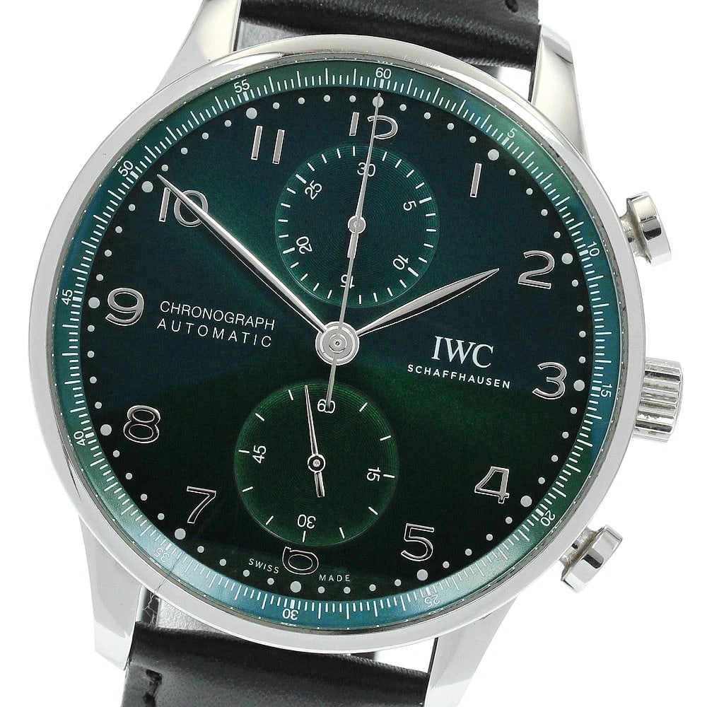 IWC SCHAFFHAUSEN PORTUGESE CHRONOGRAPH AUTOMATIC WATCH: IWC SCHAFFHAUSEN Portugese Chronograph Automatic Watch Brand: IWC SCHAFFHAUSEN Type/Style: Wristwatch Material: Band Material leather, Case Material Stainless Steel Color: Band Color black, Case