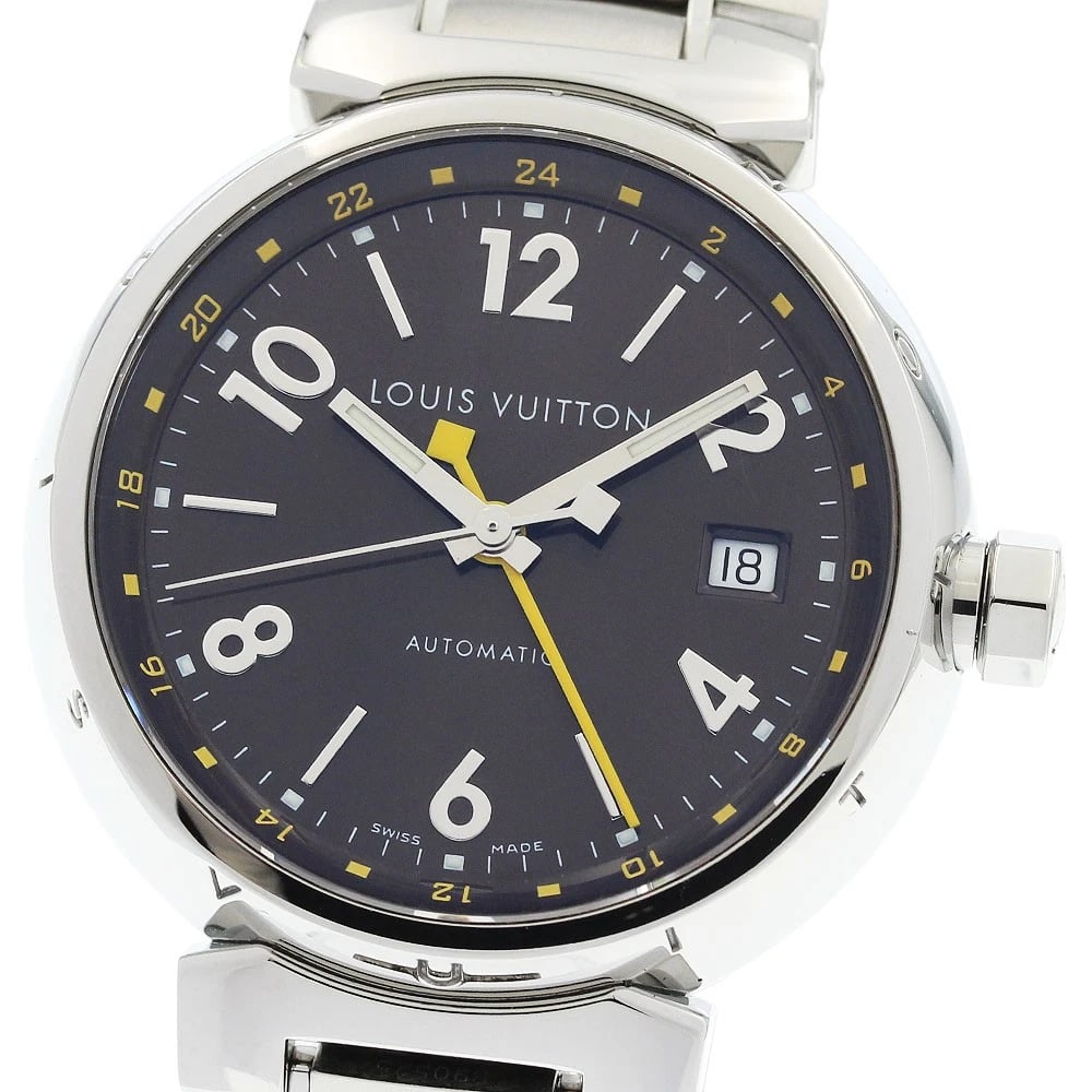 LOUIS VUITTON TAMBOUR GMT DATE BROWN DIAL AUTOMATIC WATCH: LOUIS VUITTON Tambour GMT date Brown Dial Automatic Watch Brand: LOUIS VUITTON Type/Style: Wristwatch Material: Band Material Stainless Steel, Case Material Stainless Steel Color: Band Color Silver,