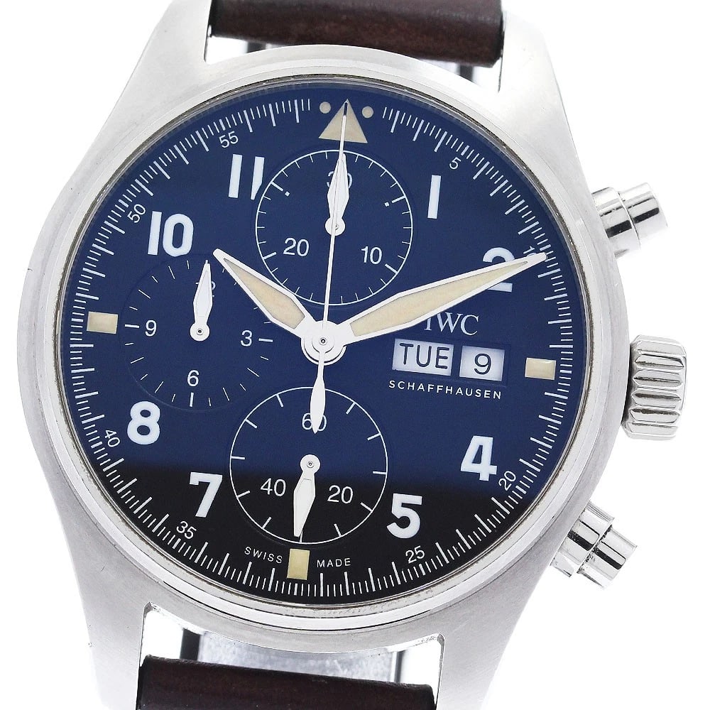 IWC SCHAFFHAUSEN PILOT WATCH SPITFIRE AUTOMATIC WATCH: IWC SCHAFFHAUSEN Pilot watch spitfire Automatic Watch Brand: IWC SCHAFFHAUSEN Type/Style: Wristwatch Material: Band Material leather, Case Material Stainless Steel Color: Band Color Brown, Case Color