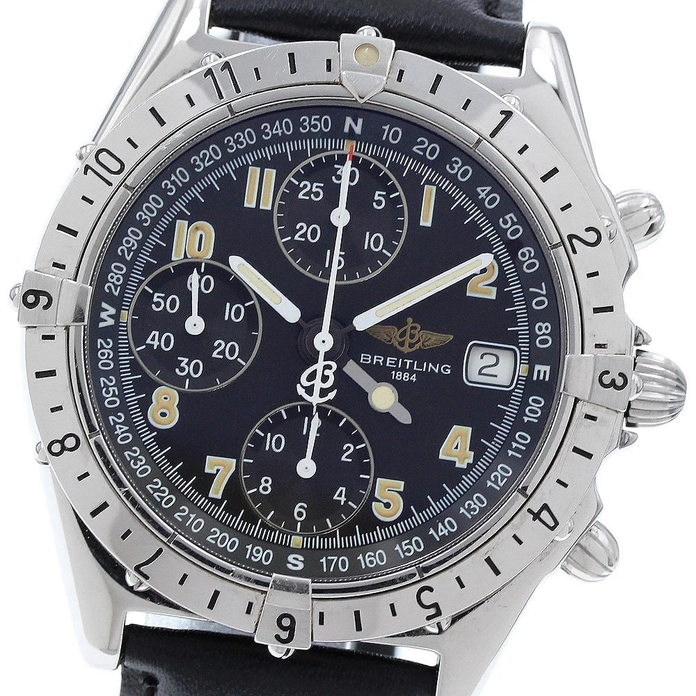 BREITLING CHRONOMLONGITUDE GMT BLACK DIAL AUTOMATIC WATCH: BREITLING ChronomLongitude GMT black Dial Automatic Watch Brand: BREITLING Type/Style: Wristwatch Material: Band Material leather, Case Material Stainless Steel Color: Band Color black, Case Color