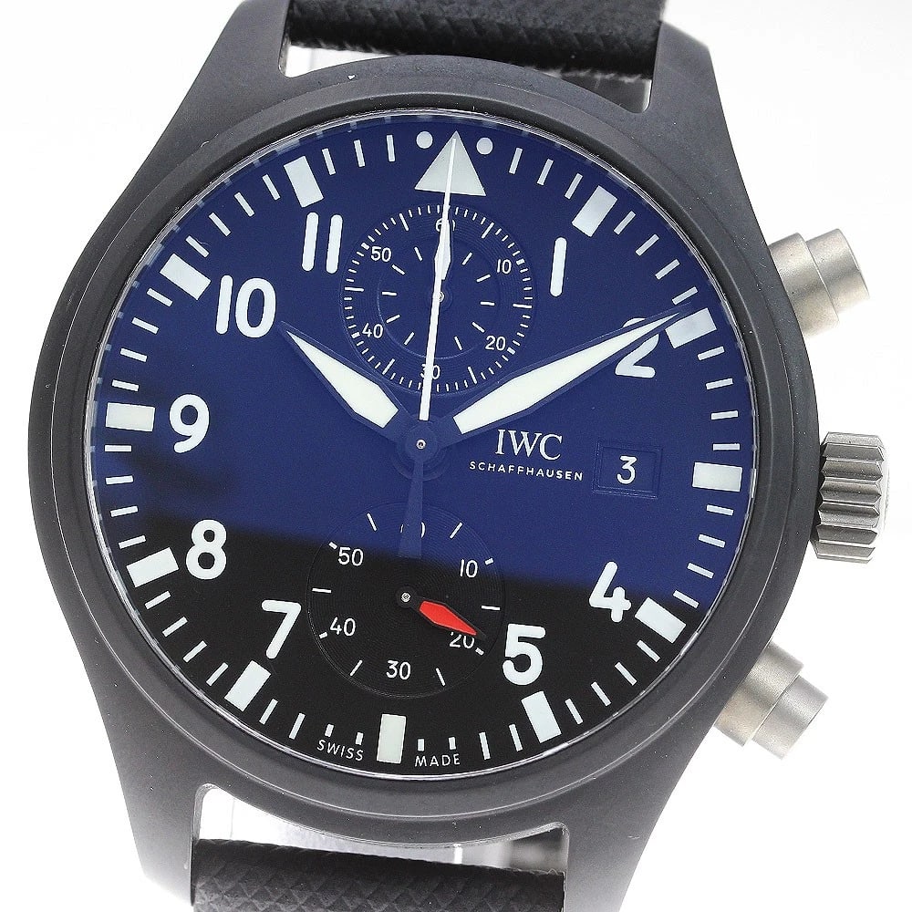 IWC SCHAFFHAUSEN PILOT WATCH TOP GUN AUTOMATIC WATCH: IWC SCHAFFHAUSEN Pilot watch top gun Automatic Watch Brand: IWC SCHAFFHAUSEN Type/Style: Wristwatch Material: Band Material leather, Case Material titanium Color: Band Color black, Case Color black,