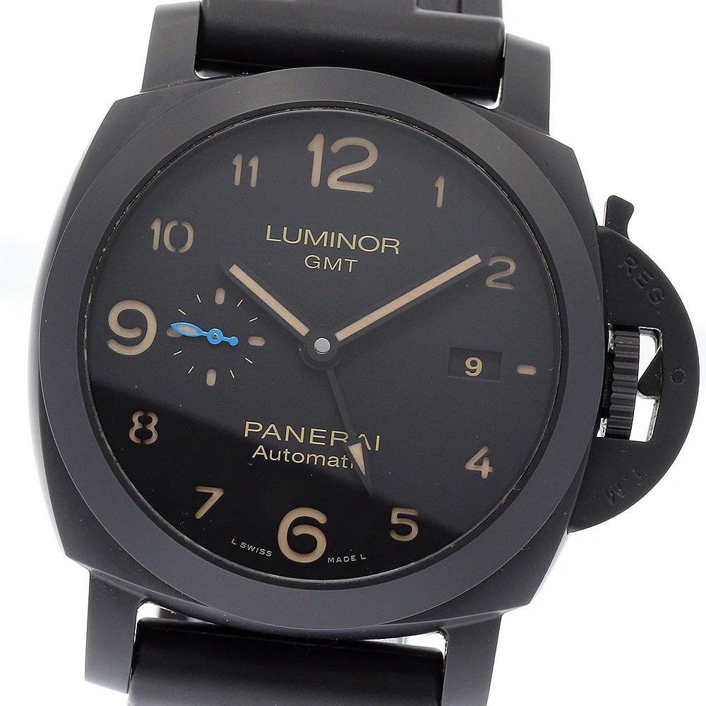 PANERAI LUMINOR GMT CERAMICA AUTOMATIC WATCH: PANERAI Luminor GMT Ceramica Automatic Watch Brand: PANERAI Type/Style: Wristwatch Material: Band Material rubber, Case Material Titanium / ceramic Color: Band Color black, Case Color black, Dial