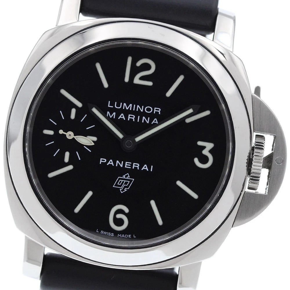 PANERAI LUMINOR MARINA LOGO HAND WINDING WATCH: PANERAI Luminor Marina logo Hand Winding Watch Brand: PANERAI Type/Style: Wristwatch Material: Band Material rubber, Case Material Stainless Steel Color: Band Color black, Case Color Silver, Dial Colo