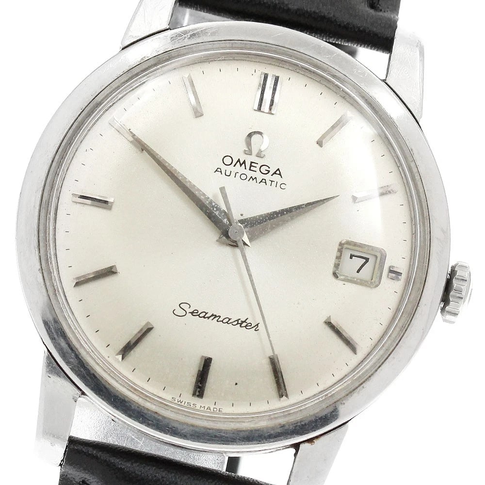 OMEGA SEAMASTER DATE SILVER DIAL AUTOMATIC WATCH: OMEGA Seamaster Date Silver Dial Automatic Watch Brand: OMEGA Type/Style: Wristwatch Material: Band Material leather, Case Material Stainless Steel Color: Band Color black, Case Color Silver, Dial Col
