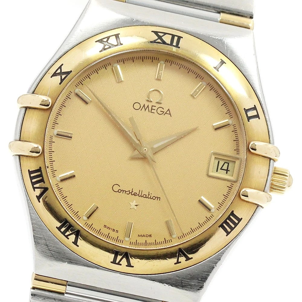 OMEGA CONSTELLATION DATE HALF BAR GOLD DIAL QUARTZ WATCH: OMEGA Constellation Date Half bar Gold Dial Quartz Watch Brand: OMEGA Type/Style: Wristwatch Material: Band Material Stainless Steel/YG, Case Material Stainless Steel/YG Color: Band Color Silver / Gol