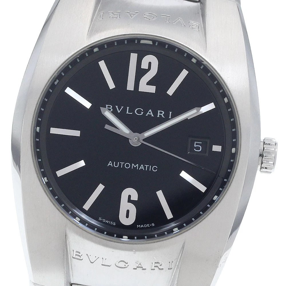 BVLGARI ELGON DATE BLACK DIAL AUTOMATIC WATCH: BVLGARI Elgon Date black Dial Automatic Watch Brand: BVLGARI Type/Style: Wristwatch Material: Band Material Stainless Steel, Case Material Stainless Steel Color: Band Color Silver, Case Color Silver,