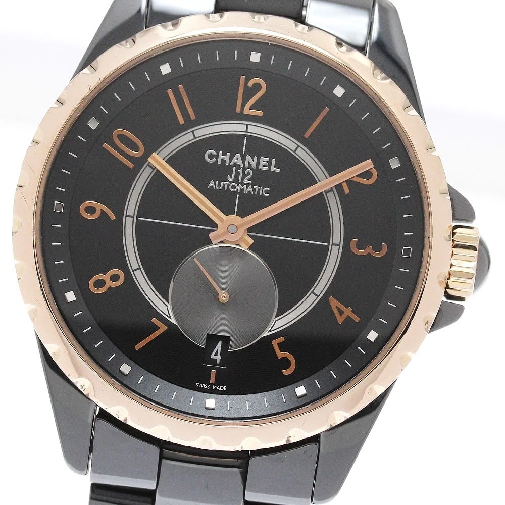 CHANEL J12 BLACK CERAMIC K18PGBEZEL BLACK DIAL AUTOMATIC WATCH: CHANEL J12 black ceramic K18PGBezel black Dial Automatic Watch Brand: CHANEL Type/Style: Wristwatch Material: Band Material ceramic, Case Material Ceramic / 18K Pink Gold Color: Band Color black,