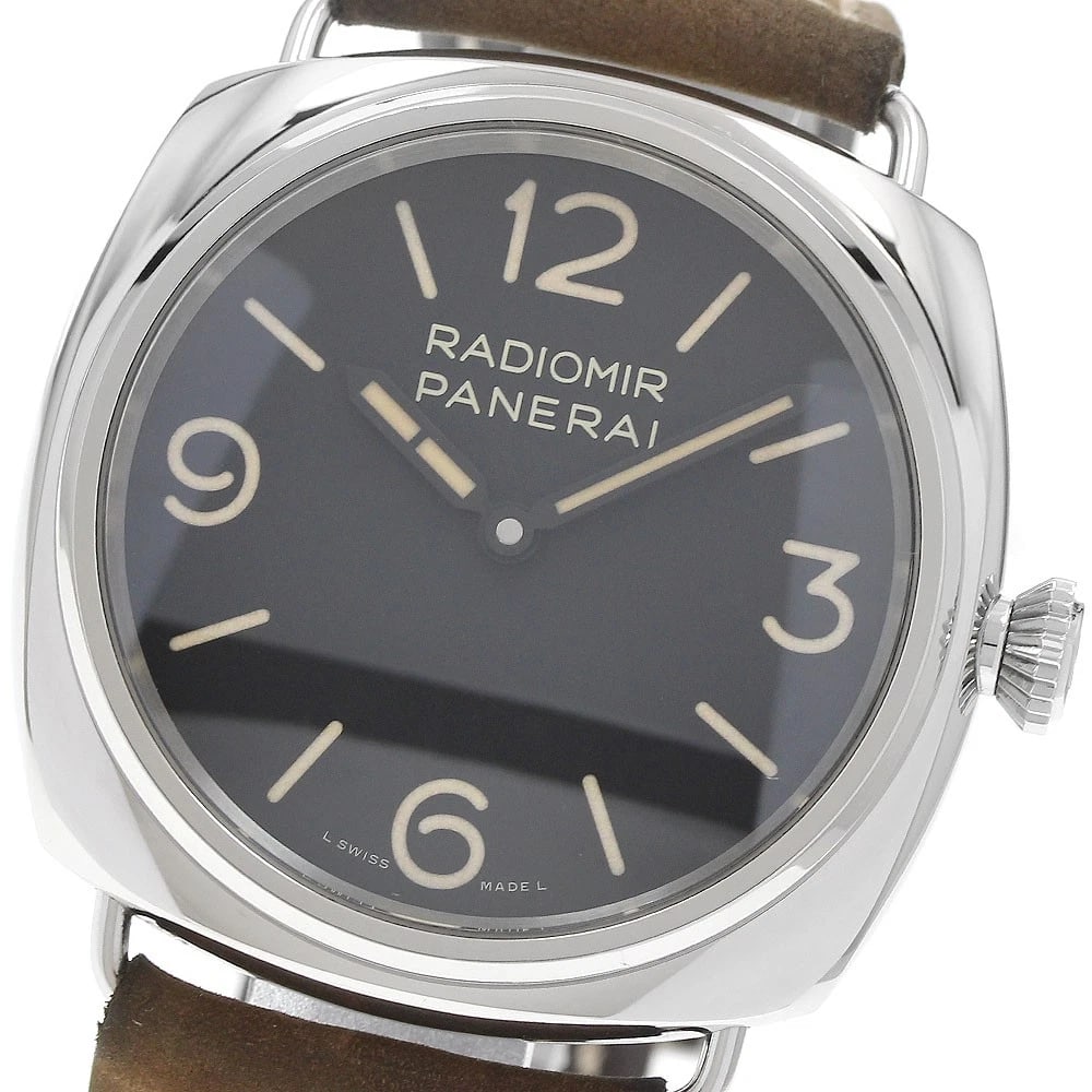 PANERAI RADIOMIR OFFICINE BLACK DIAL HAND WINDING WATCH: PANERAI Radiomir Officine black Dial Hand Winding Watch Brand: PANERAI Type/Style: Wristwatch Material: Band Material leather, Case Material Stainless Steel Color: Band Color Brown, Case Color
