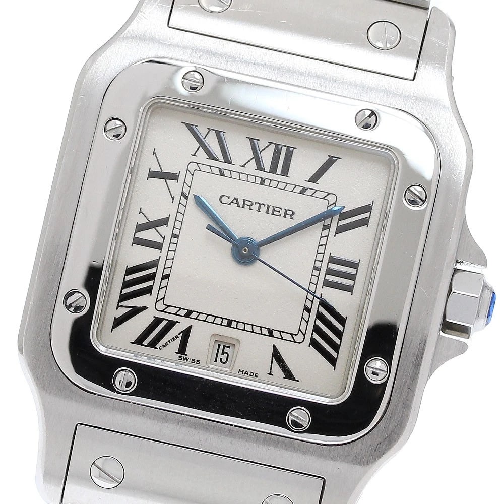 CARTIER SANTOS GALBEELM DATE BEIGE DIAL QUARTZ WATCH: CARTIER Santos GalbeeLM Date beige Dial Quartz Watch Brand: CARTIER Type/Style: Wristwatch Material: Band Material Stainless Steel, Case Material Stainless Steel Color: Band Color Silver, Case Color