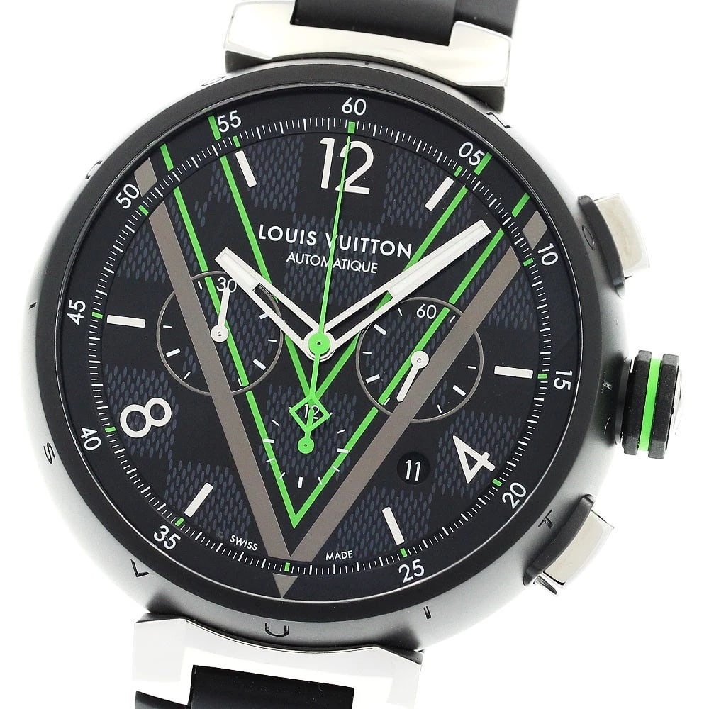 LOUIS VUITTON TAMBOUR DAMIER GRAPHITE LACE AUTOMATIC WATCH: LOUIS VUITTON Tambour Damier Graphite Lace Automatic Watch Brand: LOUIS VUITTON Type/Style: Wristwatch Material: Band Material rubber, Case Material Stainless Steel Color: Band Color black, Case