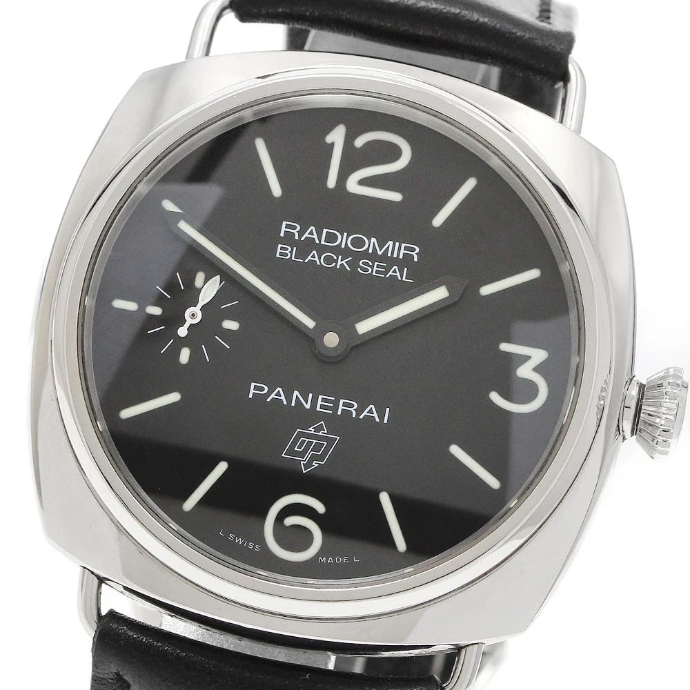 PANERAI RADIOMIR BLACK SEAL LOGO HAND WINDING WATCH: PANERAI Radiomir Black Seal Logo Hand Winding Watch Brand: PANERAI Type/Style: Wristwatch Material: Band Material leather, Case Material Stainless Steel Color: Band Color black, Case Color Silver,