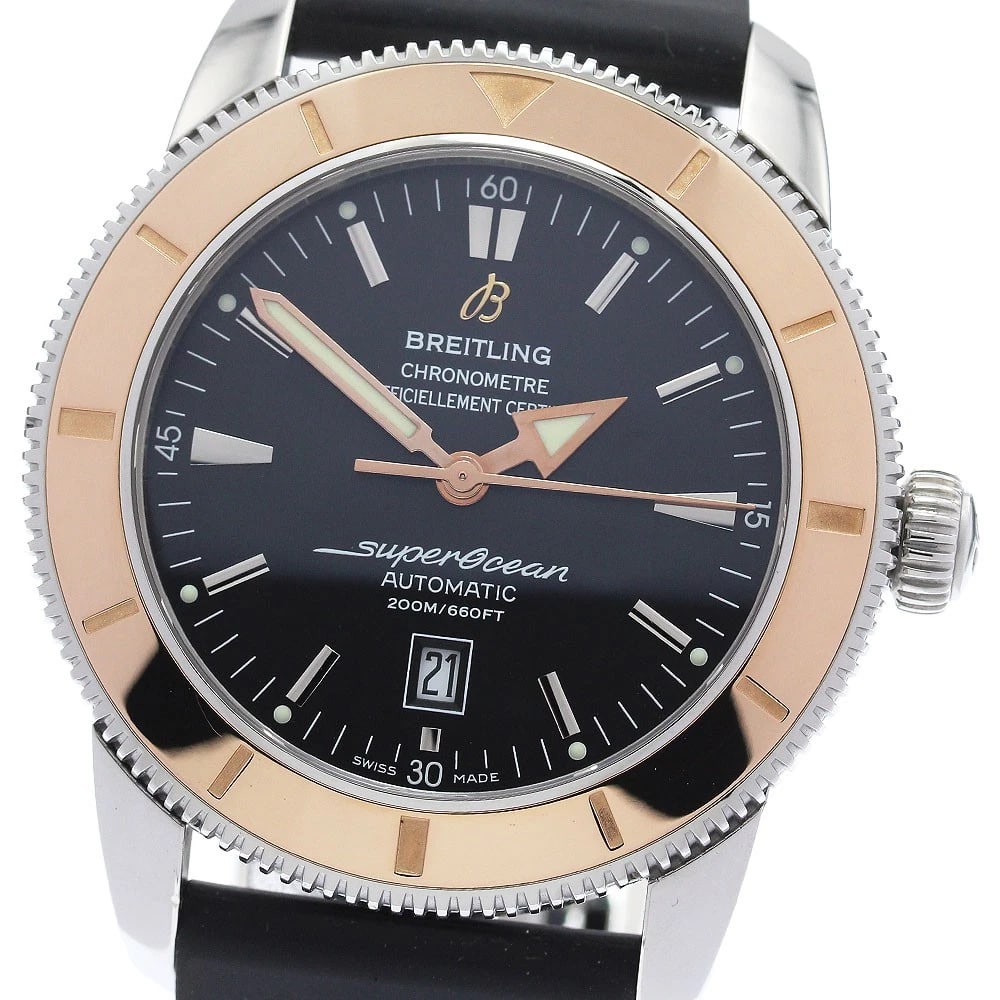 BREITLING SUPEROCEAN HERITAGE 46 DATE AUTOMATIC WATCH: BREITLING Superocean Heritage 46 Date Automatic Watch Brand: BREITLING Type/Style: Wristwatch Material: Band Material rubber, Case Material Stainless Steel/K18PG Color: Band Color black, Case Color